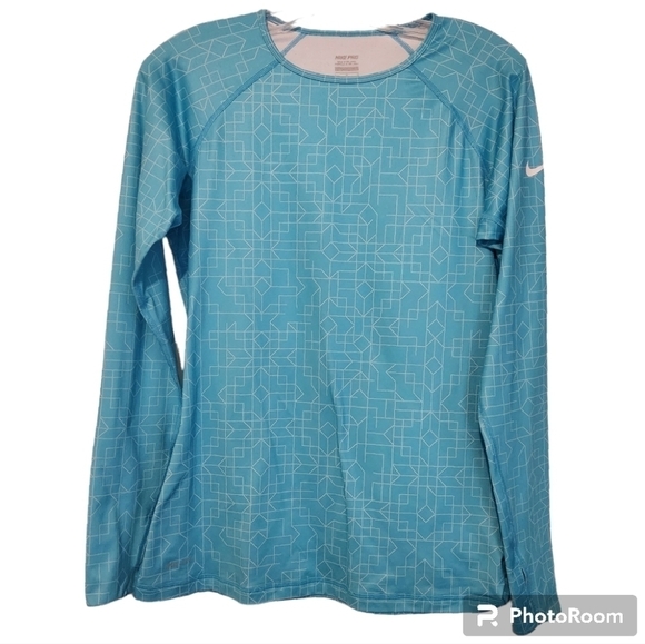 Nike Pro Hyperwarm Geo Print Training Shirt Teal  Large - Picture 2 of 7
